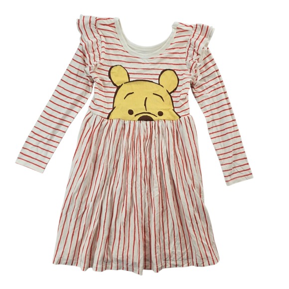 Disney Little Sleepies Winnie the Pooh Dress 4T Red Striped Ruffle Long Sleeve - Picture 1 of 7